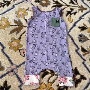 Rags to Raches Purple Bunny Print Baby Romper